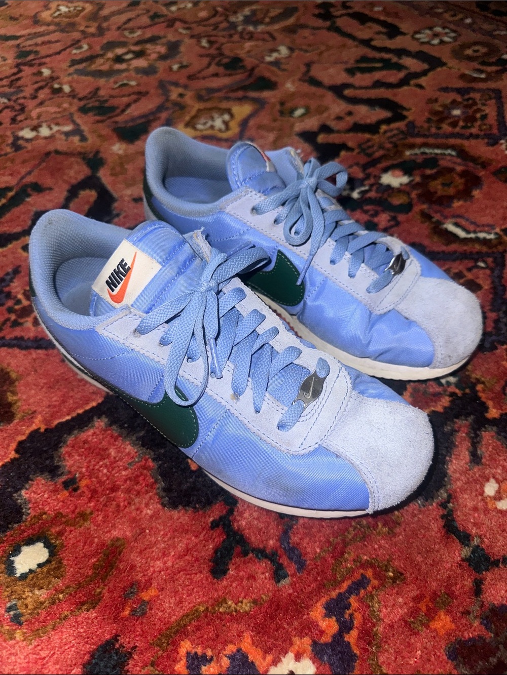 Nike Light Blue and Dark Green Cortez Sneakers